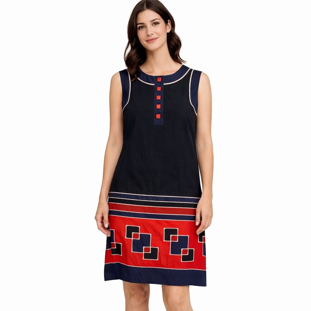 Marc By Marc Jacobs abstract print black blue coral dress size 12